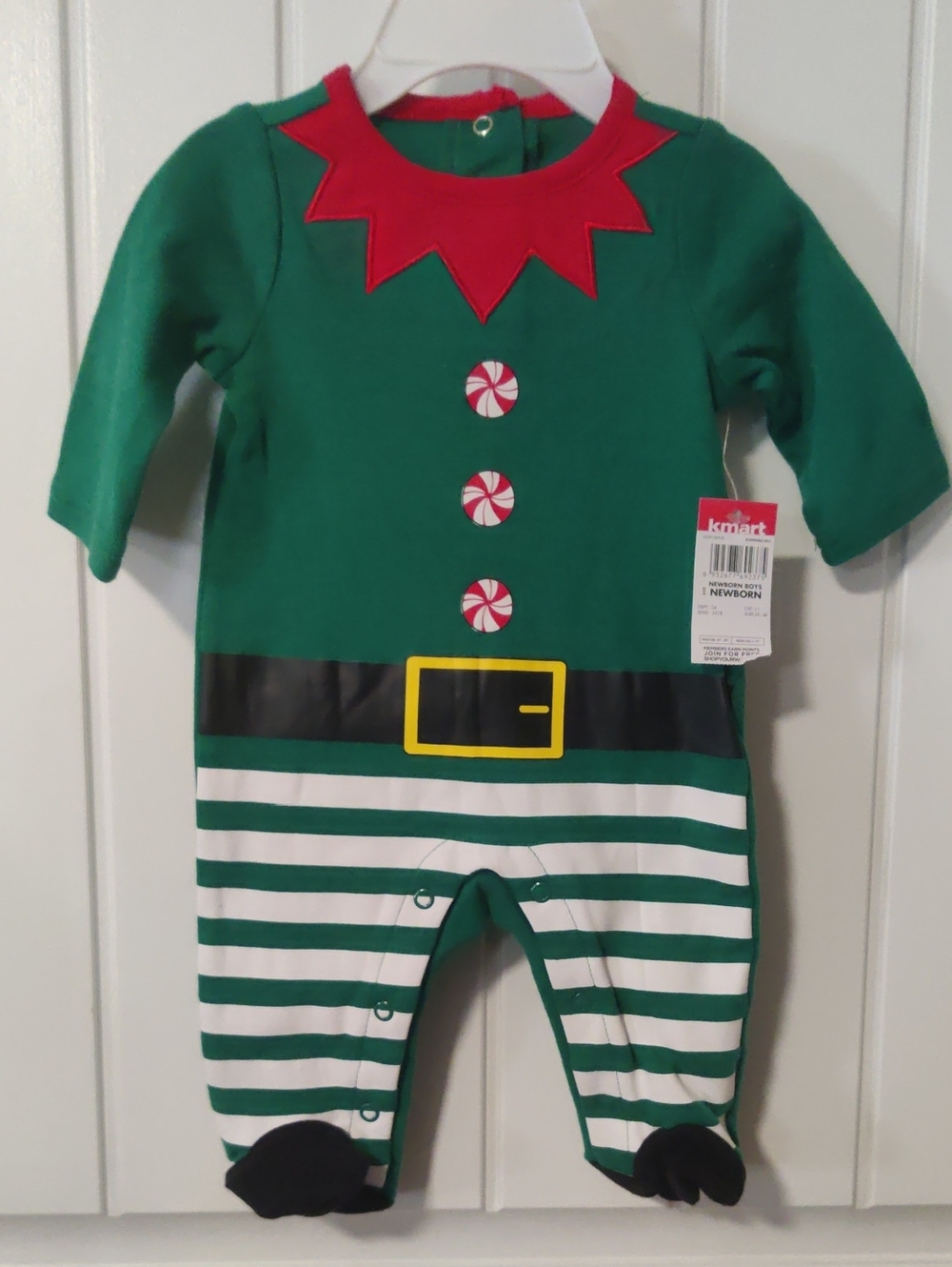Newborn Elf Little Wonders Holiday Romper/Sleeper - Green & Red